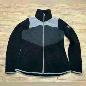 KUHL fuzzy woman’s blue zip up jacket size XS